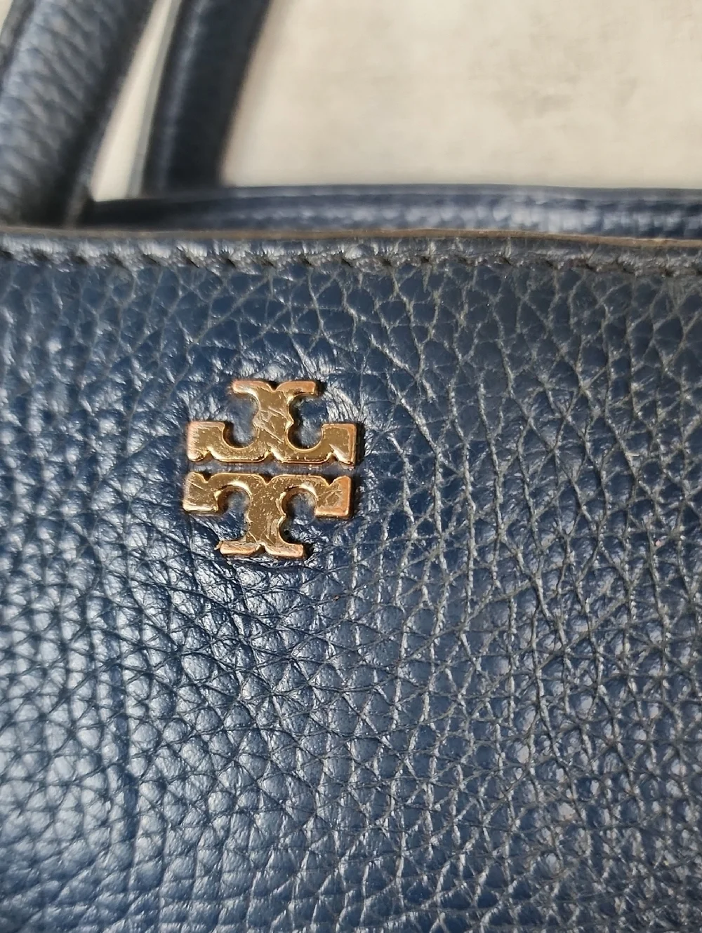 Tory Burch Small Carter Navy Pebbled Leather Crossbody Tote